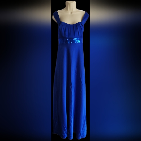 Calvin Klein Cobalt Blue Sequin Waist Gown Size 6 Formal Maxi Dress - Picture 2 of 12